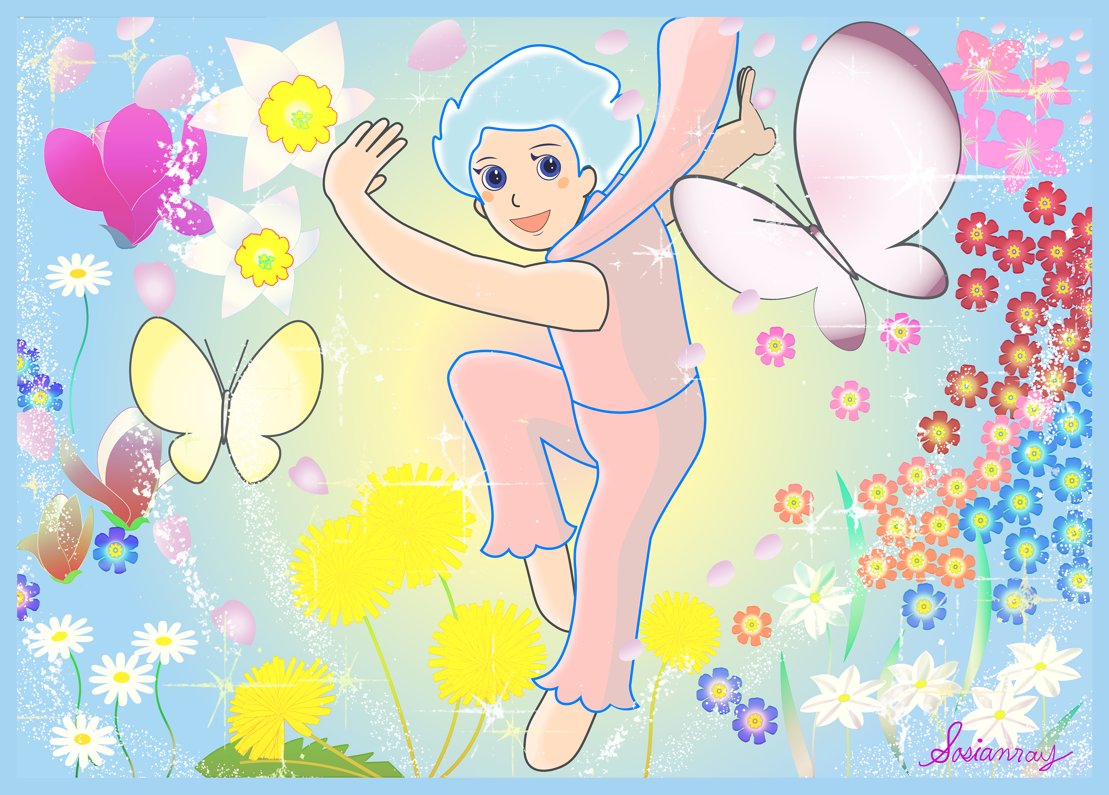 『Spring Flowers and a Fairy — Creativity in Me(春の花々と妖精 — 私の中の創造性)』