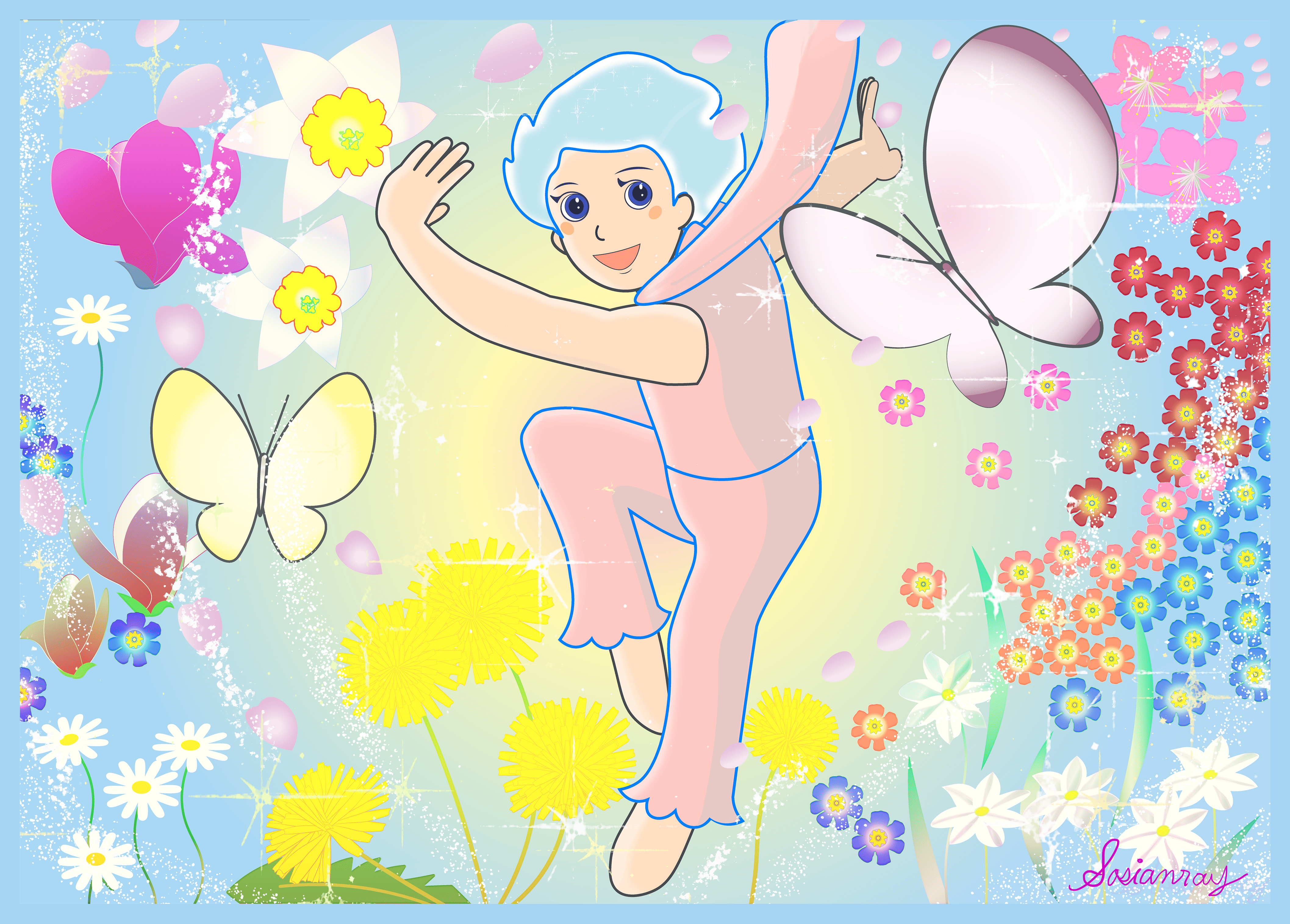 『Spring Flowers and a Fairy — Creativity in Me（春の花々と妖精 — 私の中の創造性）』 